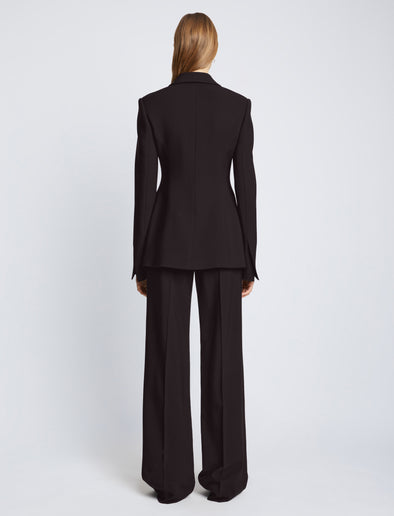 Back full length image of model wearing Viscose Suiting Jacket in BLACK