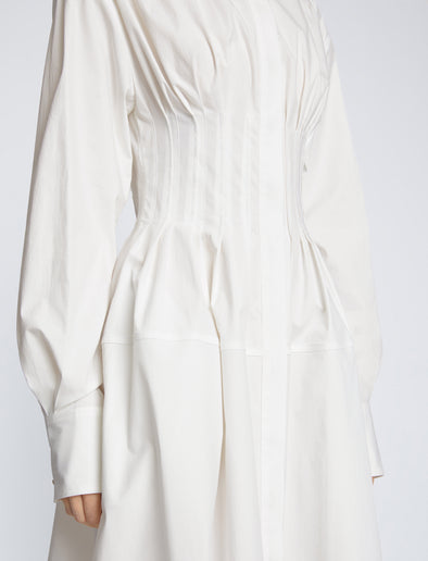 Detail image of model wearing Eco Poplin Shirt Dress in WHITE