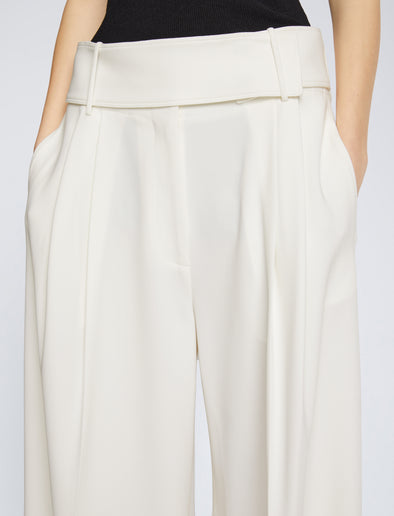 Detail image of model wearing Matte Viscose Crepe Pants in WHITE