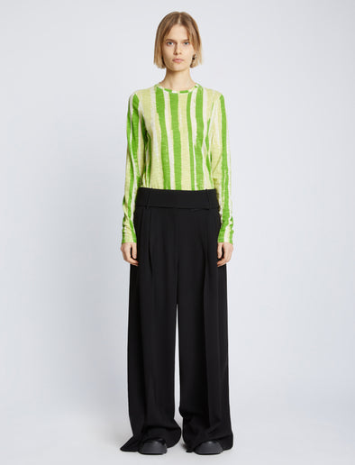Front full length image of model wearing Painted Stripe T-Shirt in GREEN MULTI