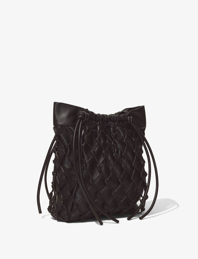 Side image of Macramé Drawstring Tote in BLACK