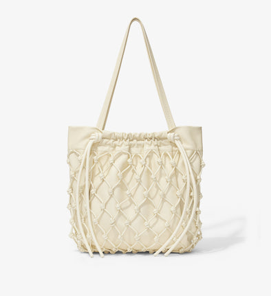 Front image of Macramé Drawstring Tote in ECRU