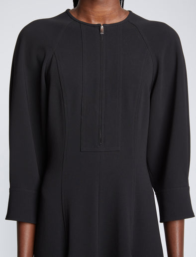 Detail image of model wearing Matte Viscose Crepe Dress in BLACK