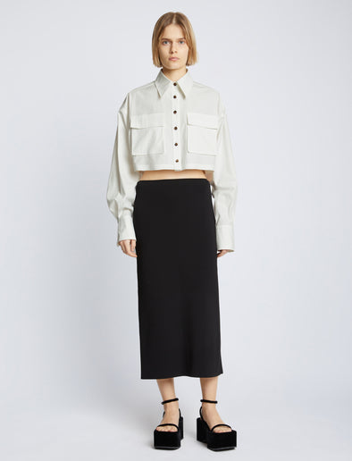 Front full length image of model wearing Eco Poplin Shirt in WHITE