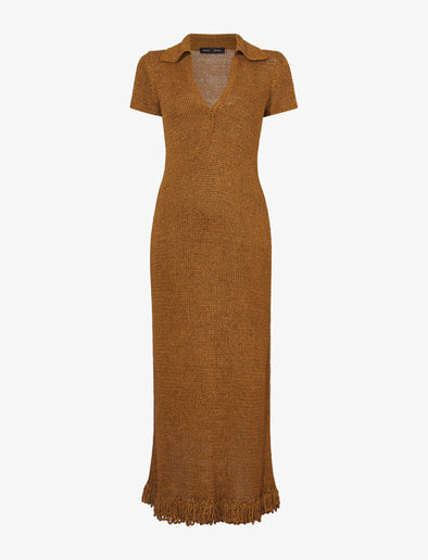 Still Life image of Ribbon Crochet Fringe Dress in SADDLE