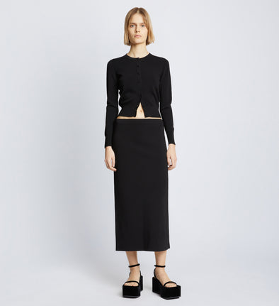 Front full length image of model wearing Silk Viscose Knit Skirt in BLACK