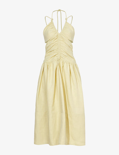 Still Life image of Viscose Linen Ruched Dress in PARCHMENT