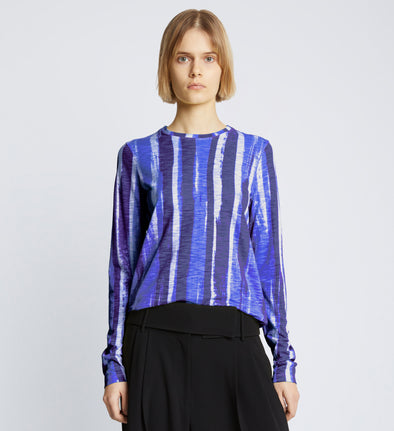 Front cropped image of model wearing Painted Stripe T-Shirt in COBALT MULTI