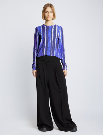 Front full length image of model wearing Painted Stripe T-Shirt in COBALT MULTI