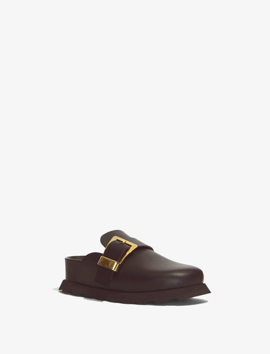 Front 3/4 image of BUCKLE MULES in Black