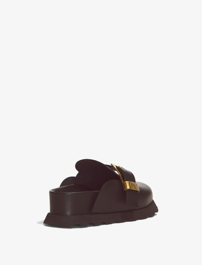 Back 3/4 image of BUCKLE MULES in Black