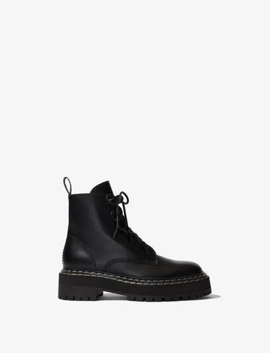 Side image of LUG SOLE PLATFORM LACE-UP BOOTS in Black