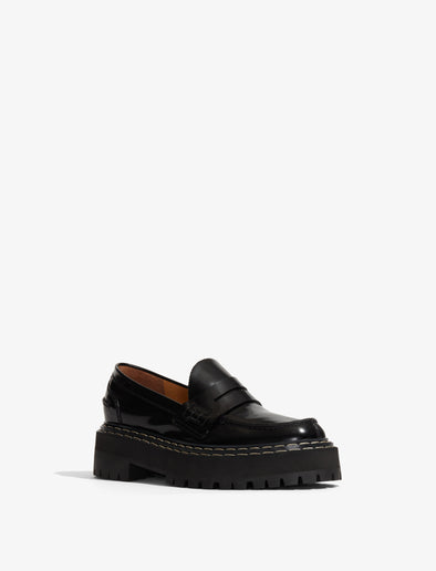 Front 3/4 image of Lug Sole Platform Loafers in BLACK