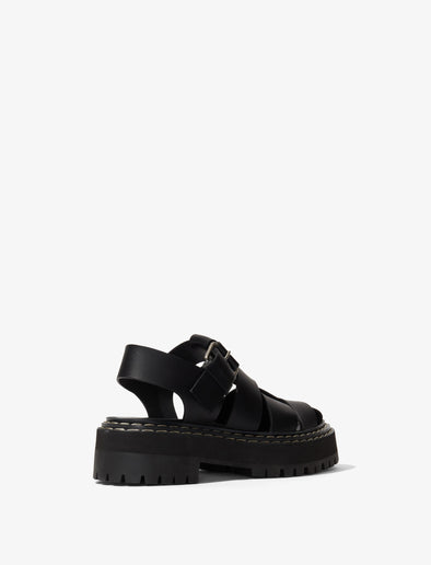Back 3/4 image of LUG SOLE PLATFORM FISHERMAN SANDALS in Black