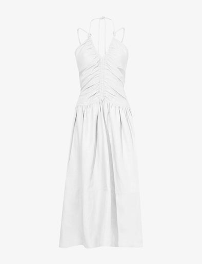 Still Life image of Viscose Linen Ruched Dress in OFF WHITE