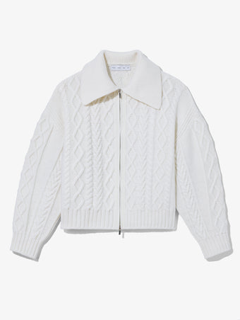 Still Life image of Relaxed Chunky Cable Zip Sweater in OFF WHITE