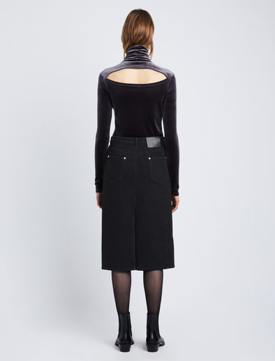 Back full length image of model wearing Sloane Skirt in BLACK