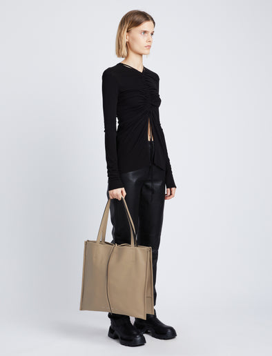 Image of model wearing Twin Nappa Tote in CLAY