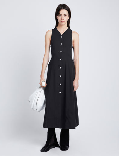 Proenza Schouler front image of model wearing Drapey Suiting Button Front Dress in black