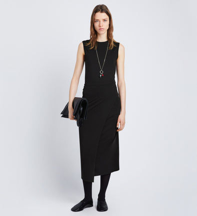 Front full length image of model wearing T-Shirt Wrap Dress in BLACK