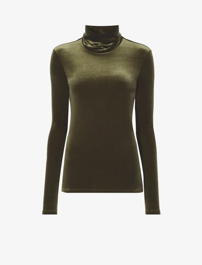Still Life image of Stretch Velvet Turtleneck Top in MILITARY