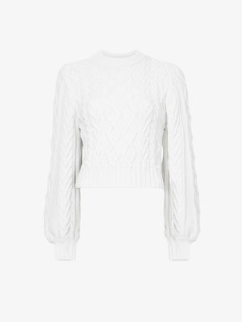 Still Life image of Chunky Cable Bell Sleeve Sweater in OFF WHITE
