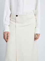 Detail image of model wearing Wool Twill Skirt in BONE