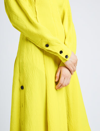 Detail image of model wearing Crushed Matte Satin Dress in YELLOW