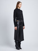 Side image of model in Nappa Leather Skirt in Black