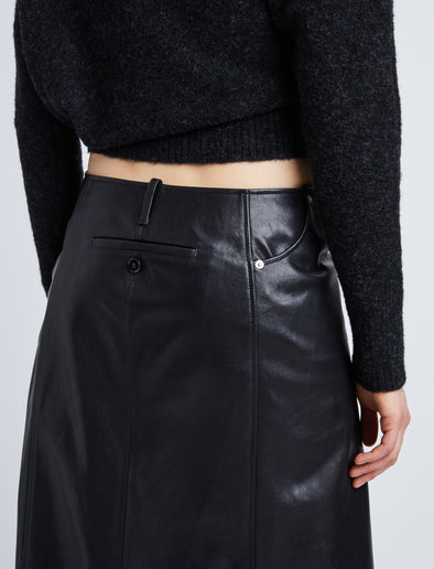 Detail image of model in Nappa Leather Skirt in Black