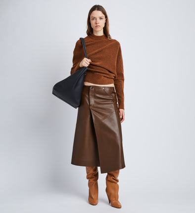 Front image of model in Nappa Leather Skirt in Chestnut