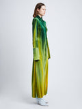 Side full length image of model wearing Ice Dyed Velvet Shirt Dress in JADE