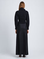 Back full length image of model wearing Wool Viscose Boucle Top in BLACK
