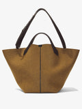 Front image of XL Chelsea Tote in Felt in walnut with strap extended