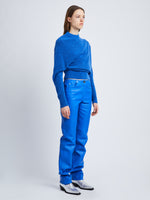 Side image of model in Nappa Leather Pants in Azure