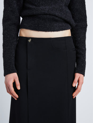 Detail image of model wearing Wool Twill Skirt in BLACK