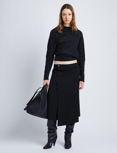 Front full length image of model wearing Wool Twill Skirt in BLACK