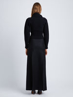 Back full length image of model wearing Wool Felt Skirt in BLACK