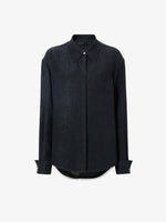 Still Life image of Crushed Matte Satin Shirt in BLACK buttoned