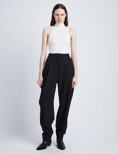 Front full length image of model wearing Matte Viscose Knit Top in WHITE