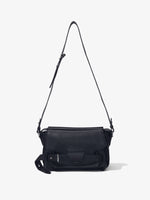 Front image of Beacon Saddle Bag in BLACK with strap extended