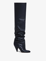 Front image of CONE SLOUCH OVER THE KNEE BOOTS in BLACK