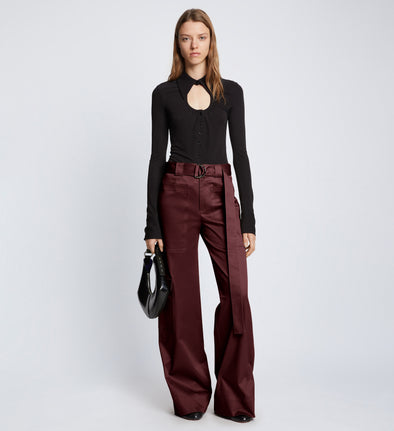 Front full length image of model wearing Cotton Twill Cargo Pants in PLUM
