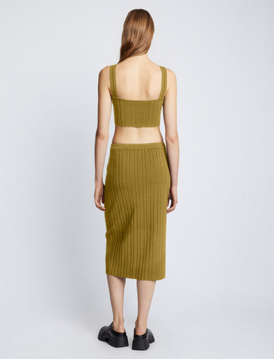 Back full length image of model wearing Pointelle Rib Bralette in SULFUR