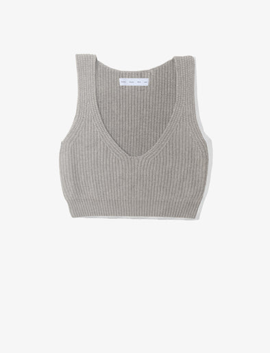 Still Life image of Ribbed Cotton Cropped Sweater in GREY MELANGE