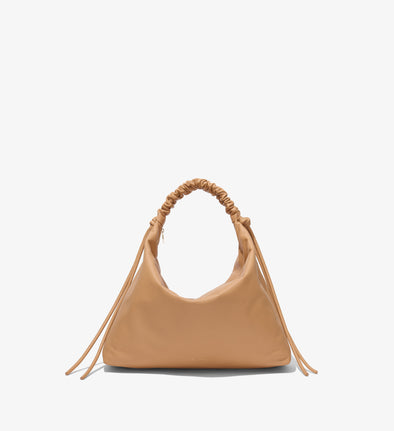 Front image of Large Drawstring Shoulder Bag in SAND