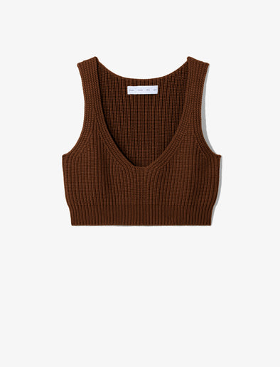 Still Life image of Ribbed Cotton Cropped Sweater in ESPRESSO