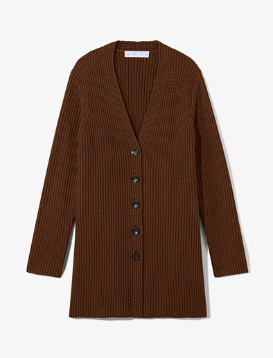 Still Life image of Ribbed Cotton Relaxed Cardigan in ESPRESSO with belt removed