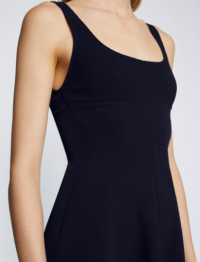 Detail image of model wearing Barre Bustier Dress in NAVY