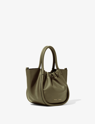 Side image of Small Ruched Crossbody Tote in OLIVE